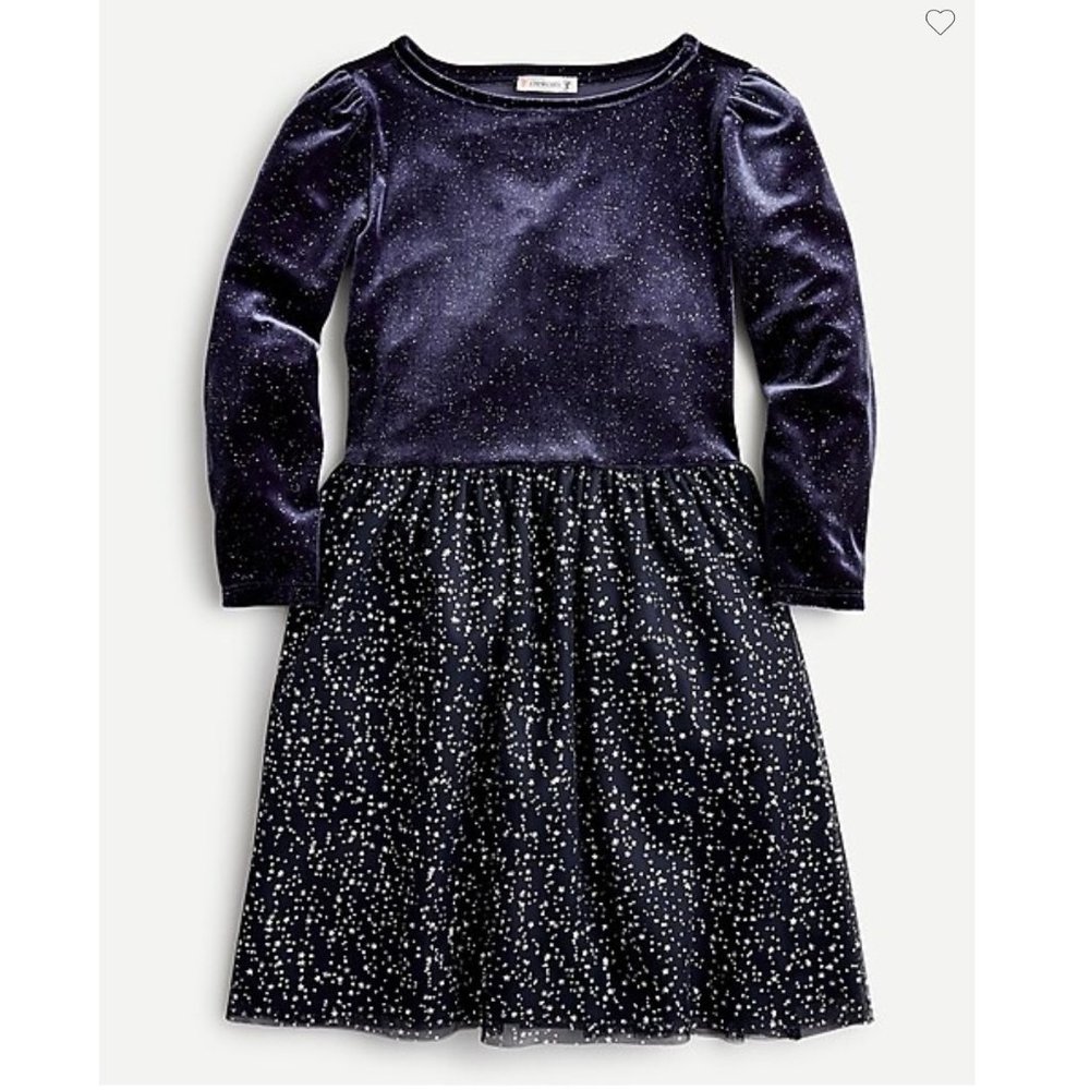 New! J.Crew Girl's Mixi Velvet Dress in Navy Silver, Size Girls' Large